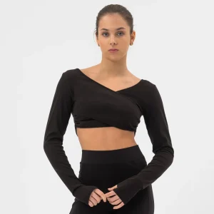 175nerobis.jpgv1694111657 Crop top de danse en polaire PriDance – Manches longues, croisé devant, noir (175)