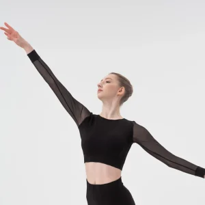 180nero.jpgv1694112100 Crop top de danse manches longues PriDance – Sans couture, tulle transparent, noir (180)